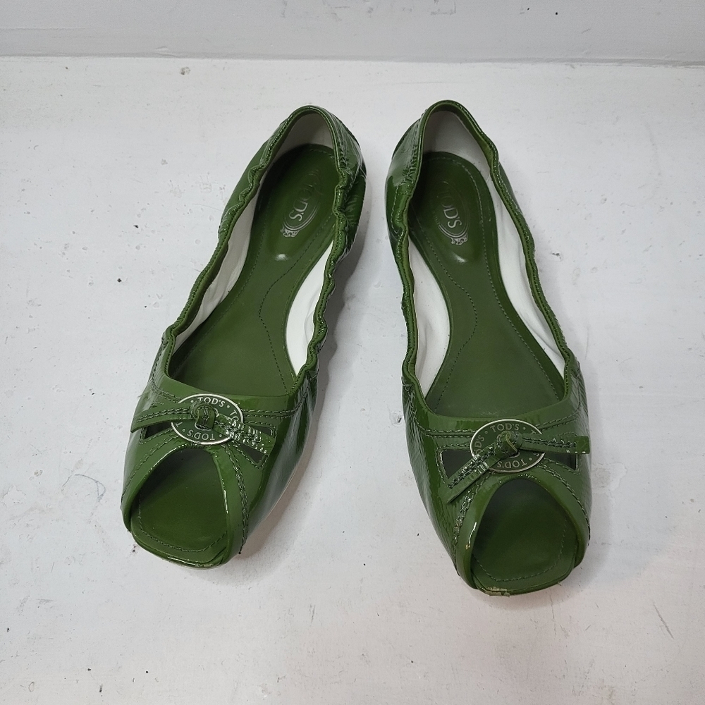 Tod's Green Suede Loafers with Decorative Buckle